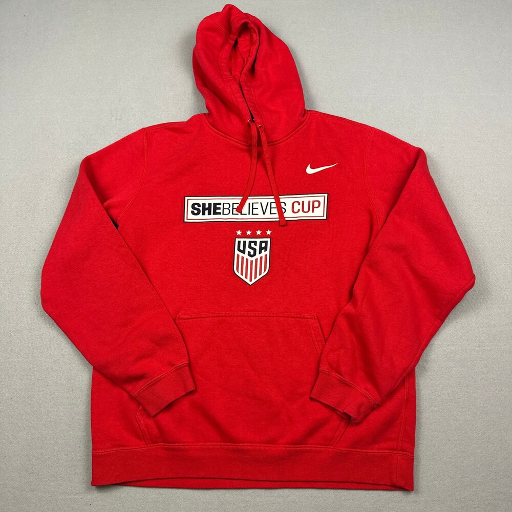 USWNT Hoodie Men Medium Red SheBelieves Cup Nike Sweatshirt Fleece Swoosh M